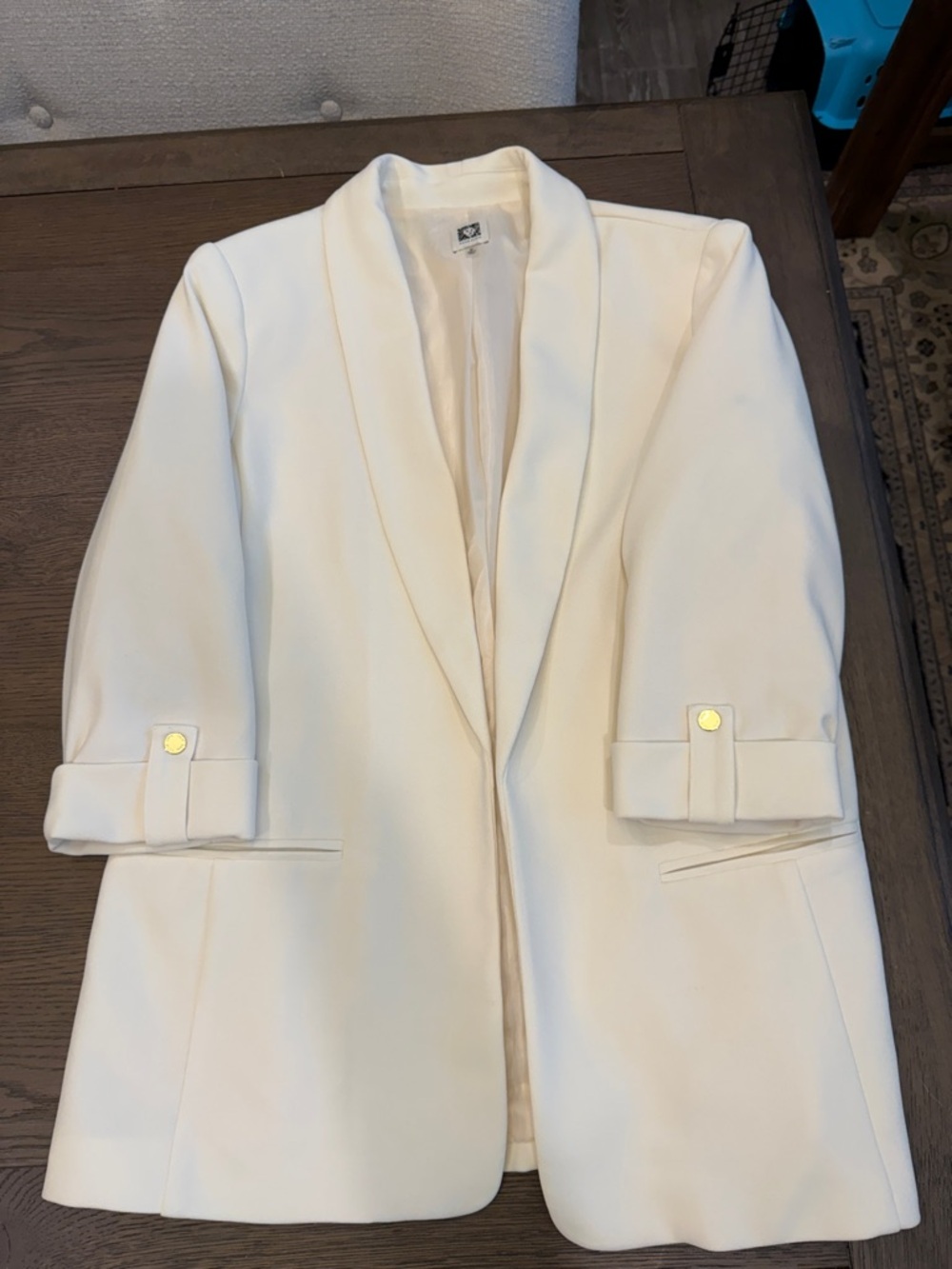 Anne Klein Cream Shawl-Collar Blazer with Gold-Tone Cuff Buttons